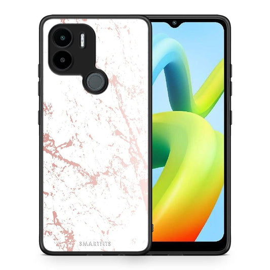 Θήκη Xiaomi Redmi A1+ / A2+ Marble Pink Splash από τη Smartfits με σχέδιο στο πίσω μέρος και μαύρο περίβλημα | Xiaomi Redmi A1+ / A2+ Marble Pink Splash Case with Colorful Back and Black Bezels