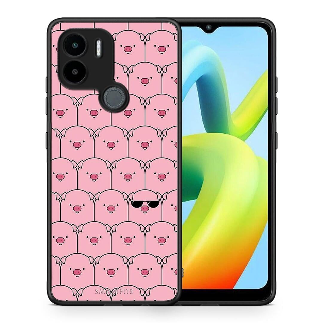 Θήκη Xiaomi Redmi A1+ / A2+ Pig Glasses από τη Smartfits με σχέδιο στο πίσω μέρος και μαύρο περίβλημα | Xiaomi Redmi A1+ / A2+ Pig Glasses Case with Colorful Back and Black Bezels
