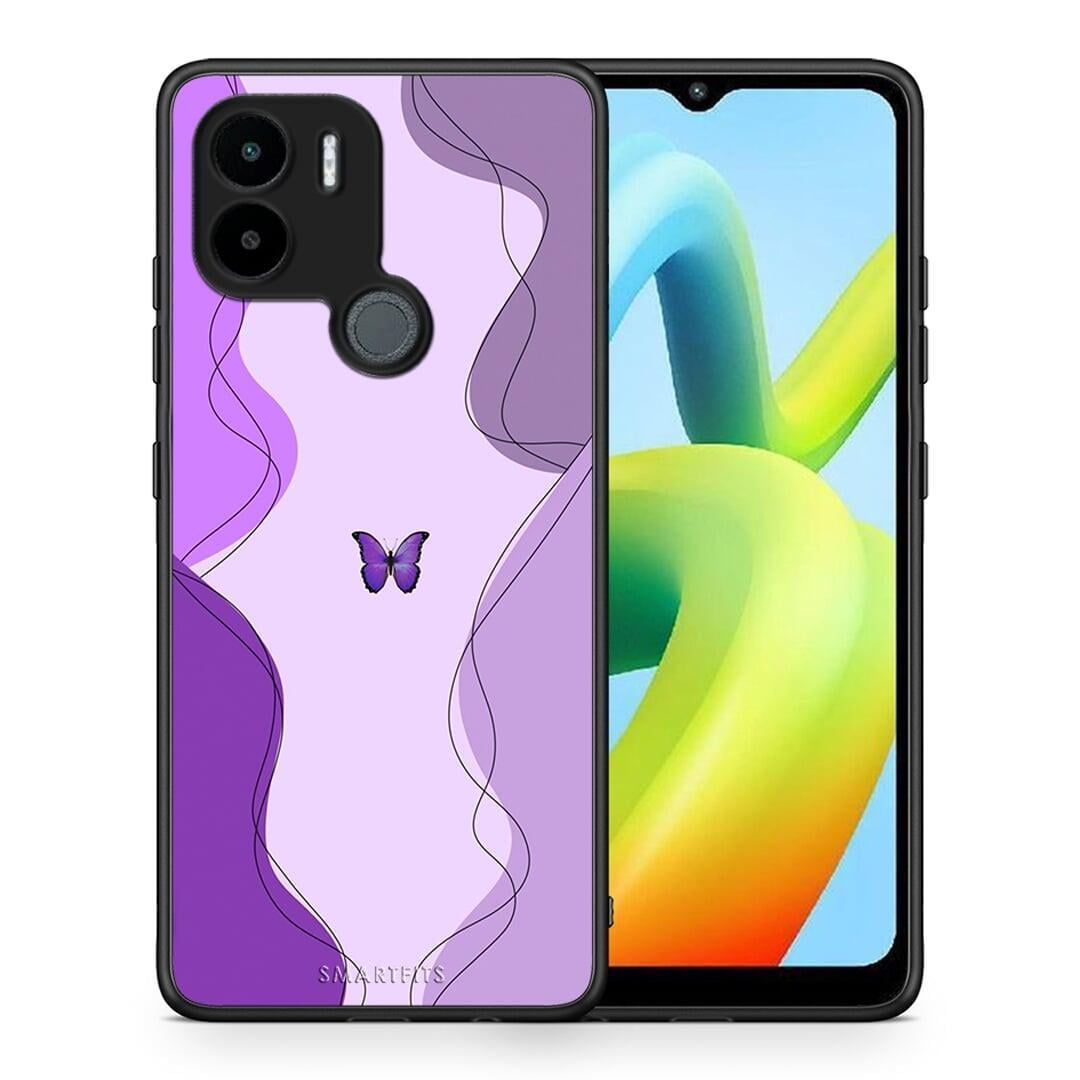 Θήκη Xiaomi Redmi A1+ / A2+ Purple Mariposa από τη Smartfits με σχέδιο στο πίσω μέρος και μαύρο περίβλημα | Xiaomi Redmi A1+ / A2+ Purple Mariposa Case with Colorful Back and Black Bezels