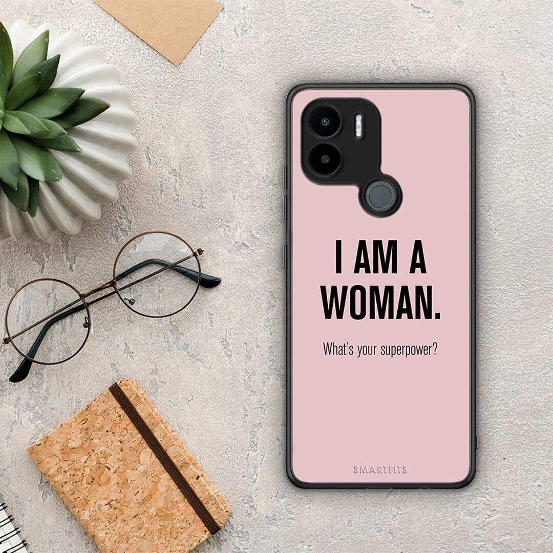 Θήκη Xiaomi Redmi A1+ / A2+ Superpower Woman από τη Smartfits με σχέδιο στο πίσω μέρος και μαύρο περίβλημα | Xiaomi Redmi A1+ / A2+ Superpower Woman Case with Colorful Back and Black Bezels