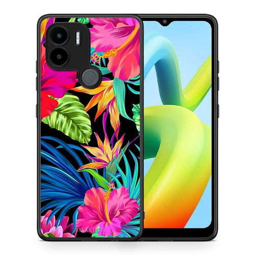 Θήκη Xiaomi Redmi A1+ / A2+ Tropical Flowers από τη Smartfits με σχέδιο στο πίσω μέρος και μαύρο περίβλημα | Xiaomi Redmi A1+ / A2+ Tropical Flowers Case with Colorful Back and Black Bezels