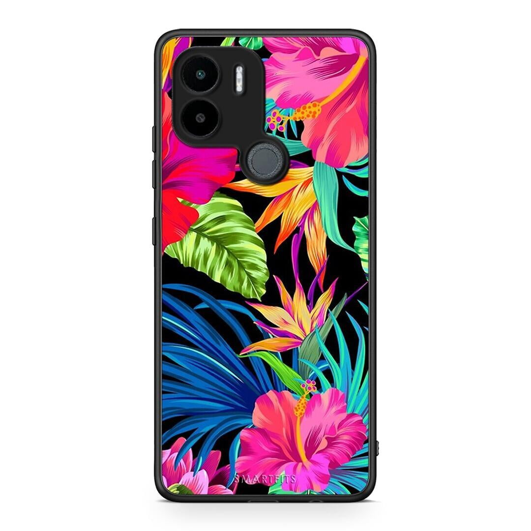 Θήκη Xiaomi Redmi A1+ / A2+ Tropical Flowers από τη Smartfits με σχέδιο στο πίσω μέρος και μαύρο περίβλημα | Xiaomi Redmi A1+ / A2+ Tropical Flowers Case with Colorful Back and Black Bezels