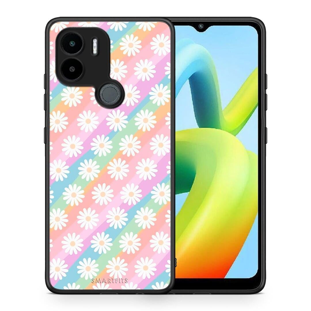 Θήκη Xiaomi Redmi A1+ / A2+ White Daisies από τη Smartfits με σχέδιο στο πίσω μέρος και μαύρο περίβλημα | Xiaomi Redmi A1+ / A2+ White Daisies Case with Colorful Back and Black Bezels