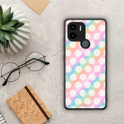 Θήκη Xiaomi Redmi A1+ / A2+ White Daisies από τη Smartfits με σχέδιο στο πίσω μέρος και μαύρο περίβλημα | Xiaomi Redmi A1+ / A2+ White Daisies Case with Colorful Back and Black Bezels