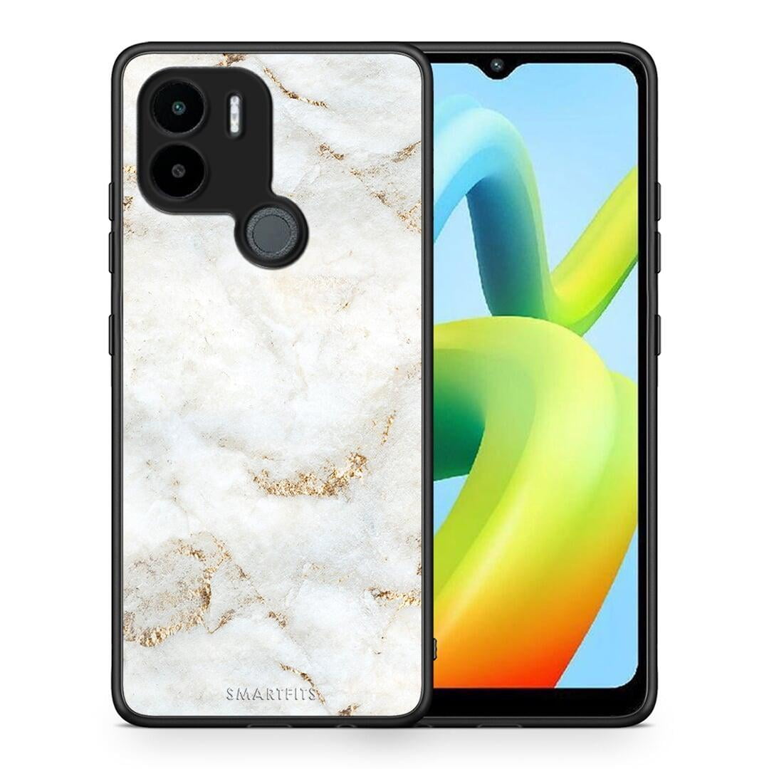 Θήκη Xiaomi Redmi A1+ / A2+ White Gold Marble από τη Smartfits με σχέδιο στο πίσω μέρος και μαύρο περίβλημα | Xiaomi Redmi A1+ / A2+ White Gold Marble Case with Colorful Back and Black Bezels