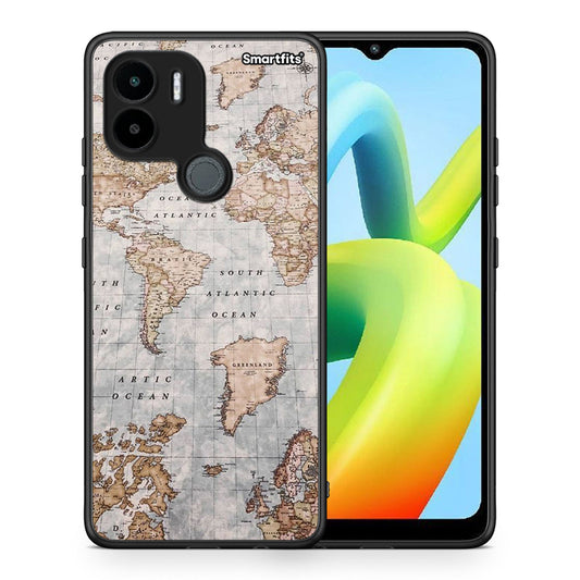 Θήκη Xiaomi Redmi A1+ / A2+ World Map από τη Smartfits με σχέδιο στο πίσω μέρος και μαύρο περίβλημα | Xiaomi Redmi A1+ / A2+ World Map Case with Colorful Back and Black Bezels