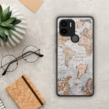 Θήκη Xiaomi Redmi A1+ / A2+ World Map από τη Smartfits με σχέδιο στο πίσω μέρος και μαύρο περίβλημα | Xiaomi Redmi A1+ / A2+ World Map Case with Colorful Back and Black Bezels