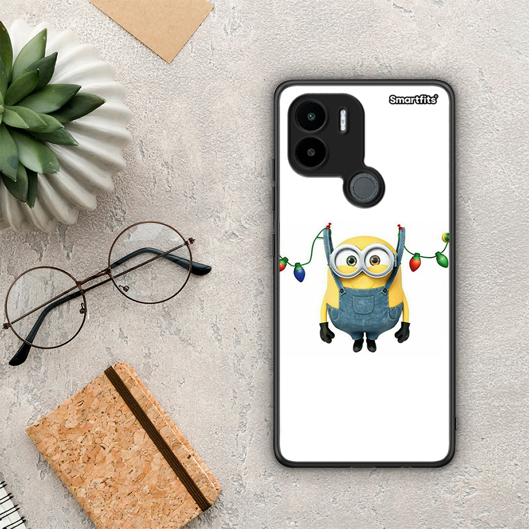 Θήκη Xiaomi Redmi A1+ / A2+ Xmas Minion Lights από τη Smartfits με σχέδιο στο πίσω μέρος και μαύρο περίβλημα | Xiaomi Redmi A1+ / A2+ Xmas Minion Lights Case with Colorful Back and Black Bezels