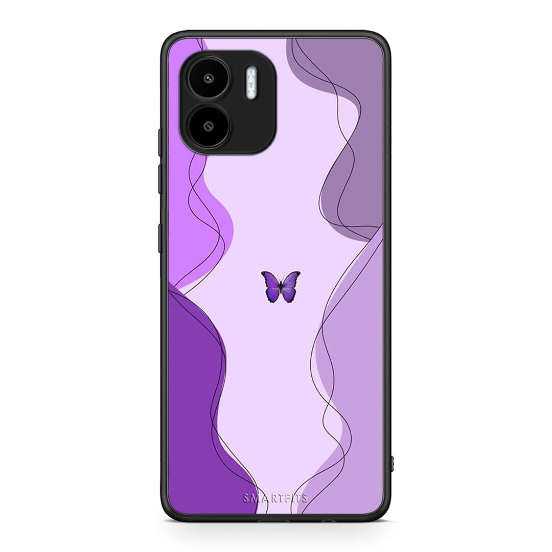 Θήκη Xiaomi Redmi A1 / A2 Purple Mariposa από τη Smartfits με σχέδιο στο πίσω μέρος και μαύρο περίβλημα | Xiaomi Redmi A1 / A2 Purple Mariposa Case with Colorful Back and Black Bezels