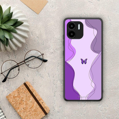 Θήκη Xiaomi Redmi A1 / A2 Purple Mariposa από τη Smartfits με σχέδιο στο πίσω μέρος και μαύρο περίβλημα | Xiaomi Redmi A1 / A2 Purple Mariposa Case with Colorful Back and Black Bezels