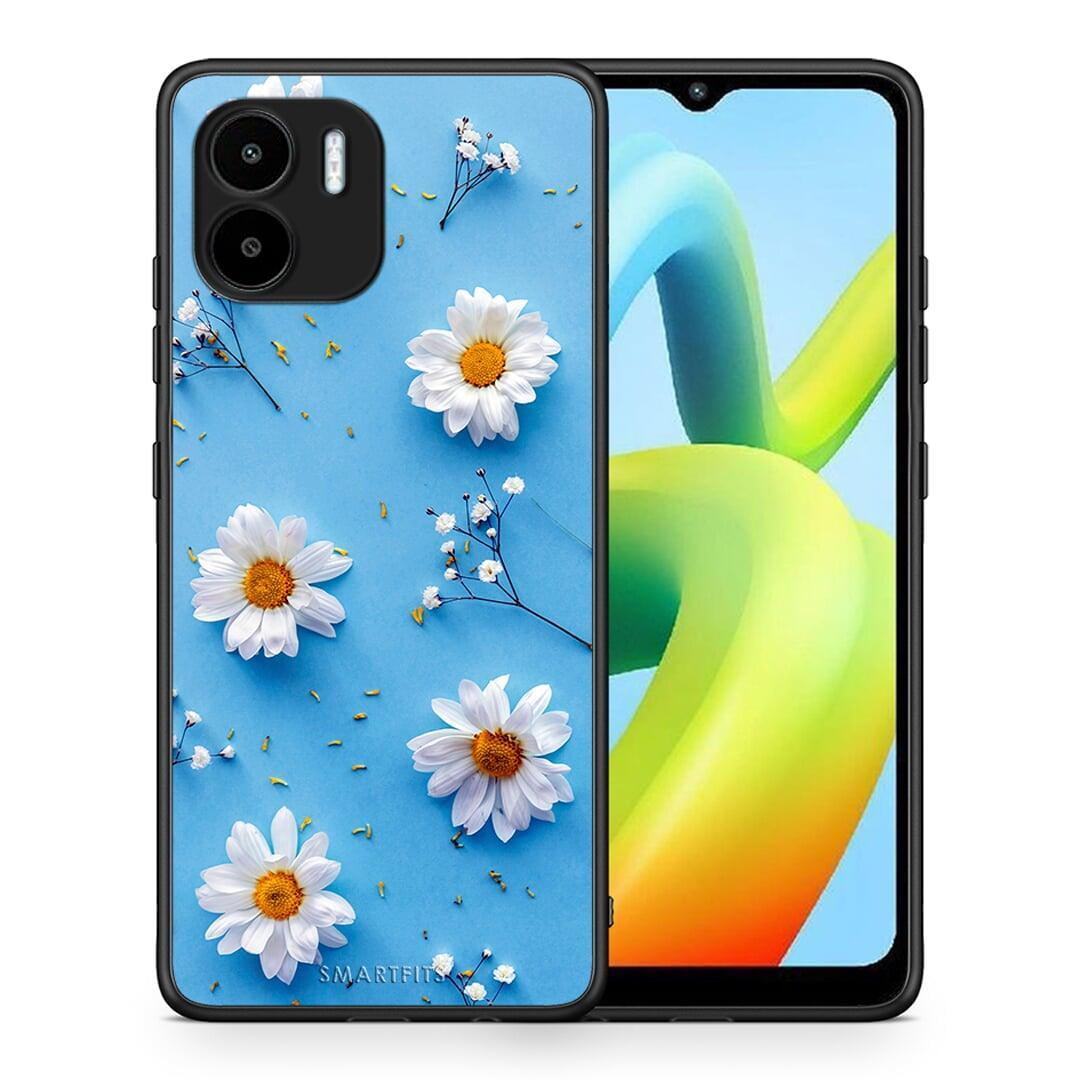 Θήκη Xiaomi Redmi A1 / A2 Real Daisies από τη Smartfits με σχέδιο στο πίσω μέρος και μαύρο περίβλημα | Xiaomi Redmi A1 / A2 Real Daisies Case with Colorful Back and Black Bezels