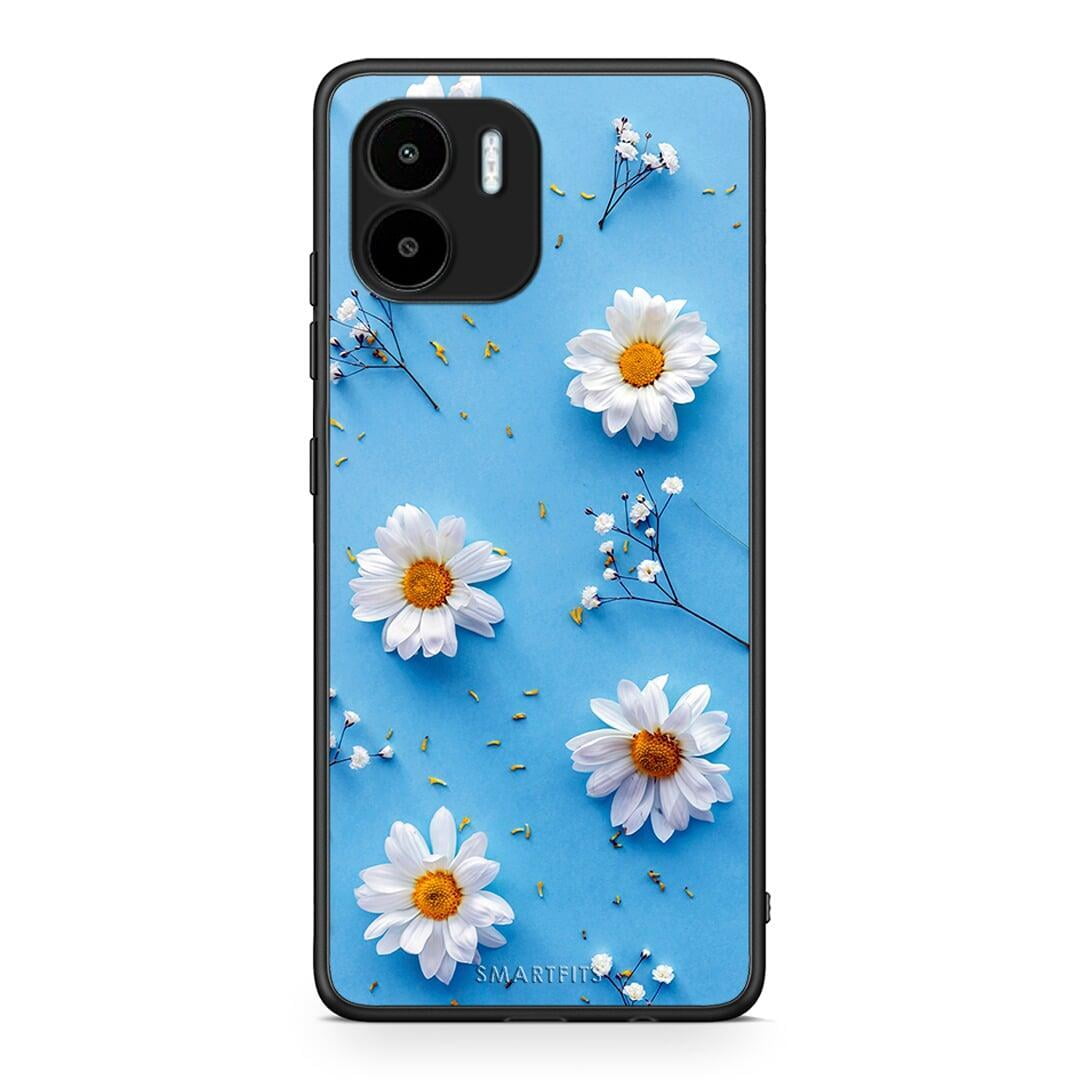 Θήκη Xiaomi Redmi A1 / A2 Real Daisies από τη Smartfits με σχέδιο στο πίσω μέρος και μαύρο περίβλημα | Xiaomi Redmi A1 / A2 Real Daisies Case with Colorful Back and Black Bezels