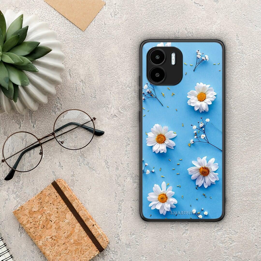 Θήκη Xiaomi Redmi A1 / A2 Real Daisies από τη Smartfits με σχέδιο στο πίσω μέρος και μαύρο περίβλημα | Xiaomi Redmi A1 / A2 Real Daisies Case with Colorful Back and Black Bezels