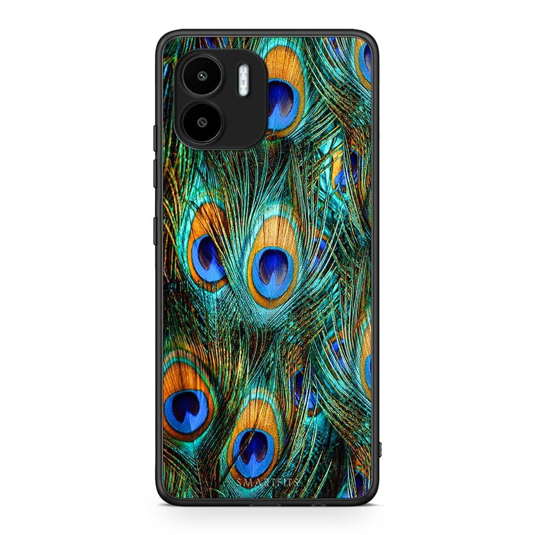 Θήκη Xiaomi Redmi A1 / A2 Real Peacock Feathers από τη Smartfits με σχέδιο στο πίσω μέρος και μαύρο περίβλημα | Xiaomi Redmi A1 / A2 Real Peacock Feathers Case with Colorful Back and Black Bezels