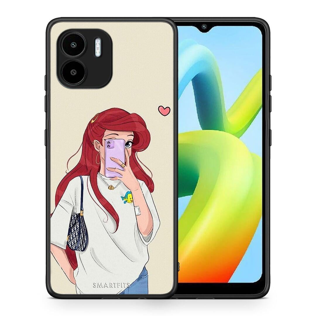 Θήκη Xiaomi Redmi A1 / A2 Walking Mermaid από τη Smartfits με σχέδιο στο πίσω μέρος και μαύρο περίβλημα | Xiaomi Redmi A1 / A2 Walking Mermaid Case with Colorful Back and Black Bezels