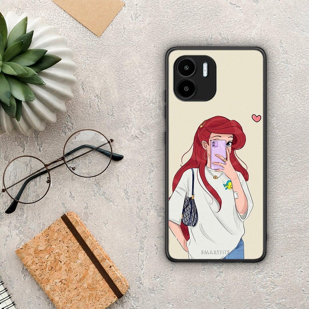 Θήκη Xiaomi Redmi A1 / A2 Walking Mermaid από τη Smartfits με σχέδιο στο πίσω μέρος και μαύρο περίβλημα | Xiaomi Redmi A1 / A2 Walking Mermaid Case with Colorful Back and Black Bezels