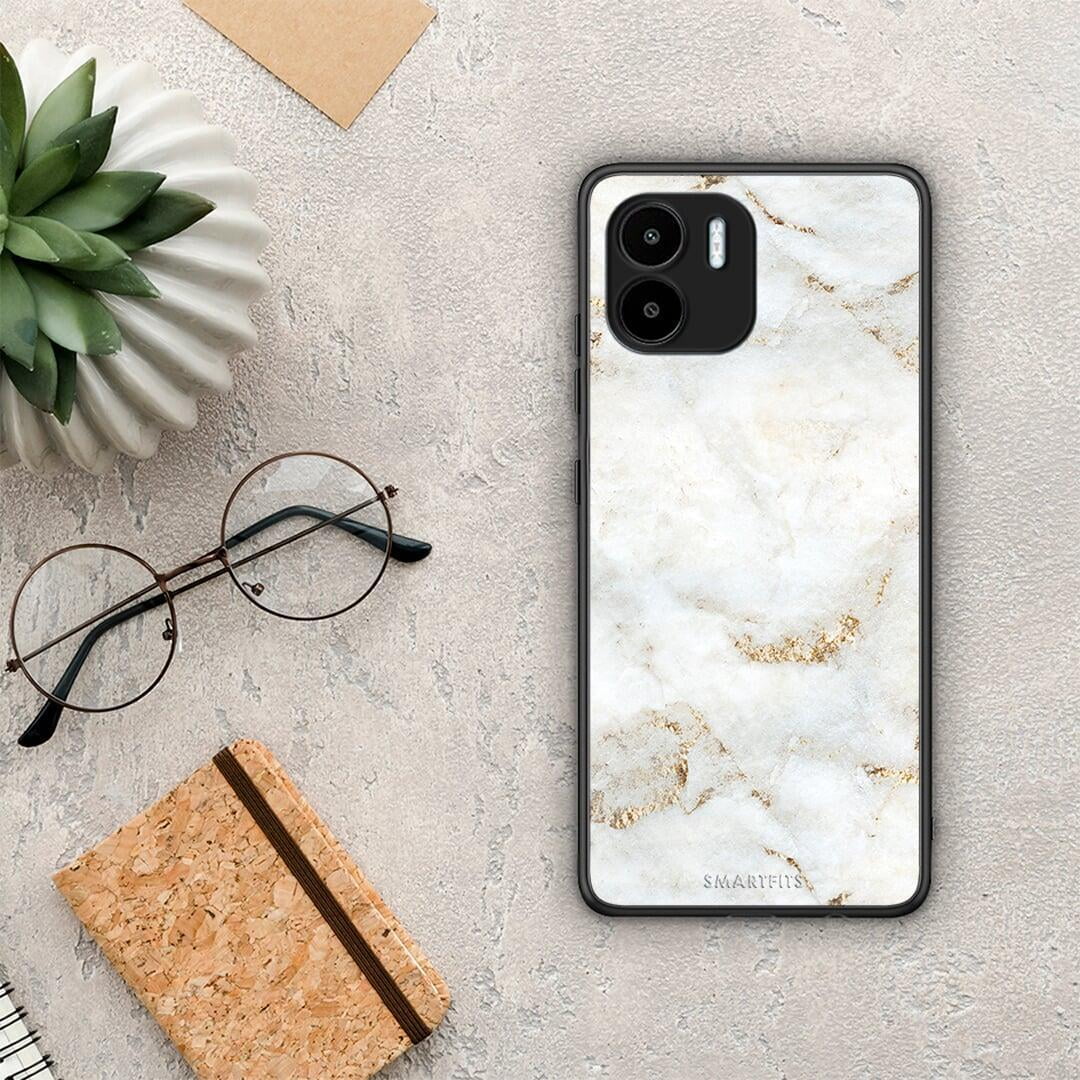 Θήκη Xiaomi Redmi A1 / A2 White Gold Marble από τη Smartfits με σχέδιο στο πίσω μέρος και μαύρο περίβλημα | Xiaomi Redmi A1 / A2 White Gold Marble Case with Colorful Back and Black Bezels