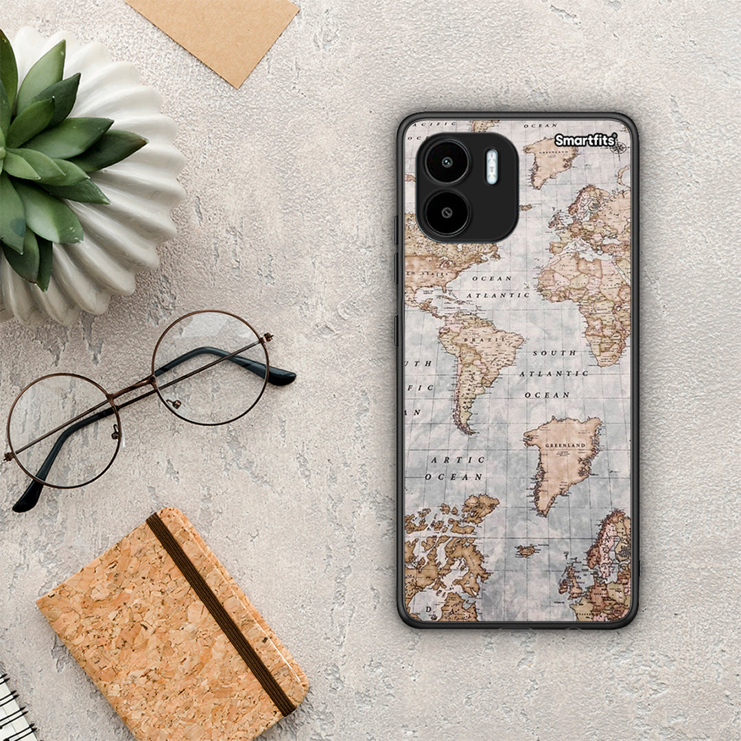 Θήκη Xiaomi Redmi A1 / A2 World Map από τη Smartfits με σχέδιο στο πίσω μέρος και μαύρο περίβλημα | Xiaomi Redmi A1 / A2 World Map Case with Colorful Back and Black Bezels