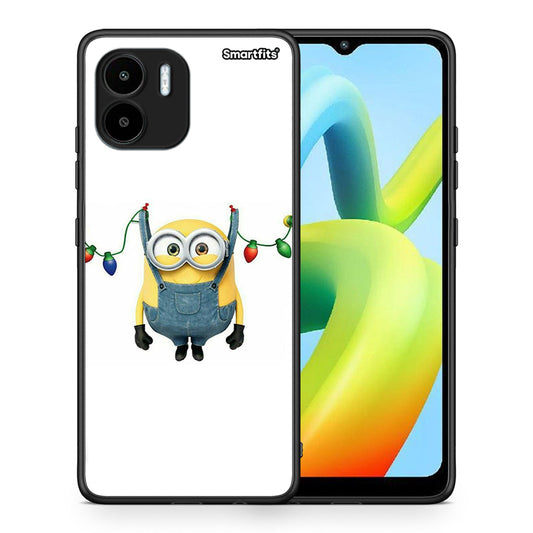Θήκη Xiaomi Redmi A1 / A2 Xmas Minion Lights από τη Smartfits με σχέδιο στο πίσω μέρος και μαύρο περίβλημα | Xiaomi Redmi A1 / A2 Xmas Minion Lights Case with Colorful Back and Black Bezels