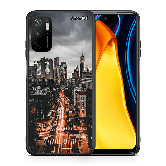 Θήκη Xiaomi Redmi Note 10 5G/Poco M3 Pro City Lights από τη Smartfits με σχέδιο στο πίσω μέρος και μαύρο περίβλημα | Xiaomi Redmi Note 10 5G/Poco M3 Pro City Lights case with colorful back and black bezels