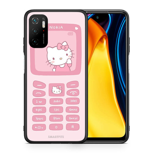 Θήκη Αγίου Βαλεντίνου Xiaomi Poco M3 Pro Hello Kitten από τη Smartfits με σχέδιο στο πίσω μέρος και μαύρο περίβλημα | Xiaomi Poco M3 Pro Hello Kitten case with colorful back and black bezels
