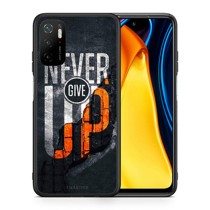 Θήκη Αγίου Βαλεντίνου Xiaomi Poco M3 Pro Never Give Up από τη Smartfits με σχέδιο στο πίσω μέρος και μαύρο περίβλημα | Xiaomi Poco M3 Pro Never Give Up case with colorful back and black bezels