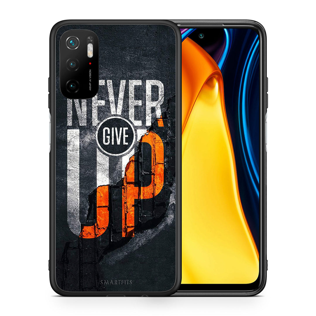 Θήκη Αγίου Βαλεντίνου Xiaomi Poco M3 Pro Never Give Up από τη Smartfits με σχέδιο στο πίσω μέρος και μαύρο περίβλημα | Xiaomi Poco M3 Pro Never Give Up case with colorful back and black bezels