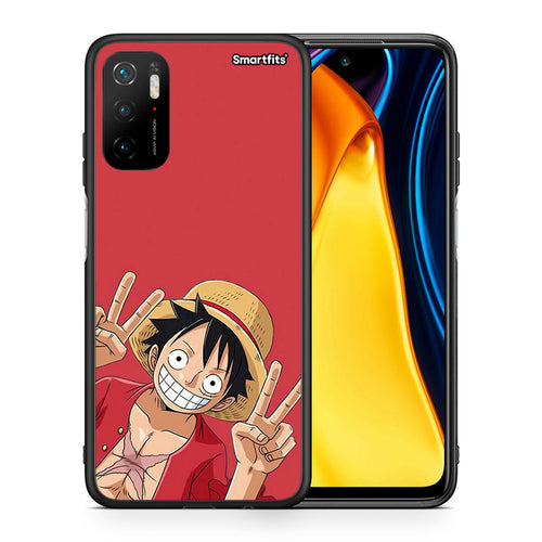 Θήκη Xiaomi Poco M3 Pro Pirate Luffy από τη Smartfits με σχέδιο στο πίσω μέρος και μαύρο περίβλημα | Xiaomi Poco M3 Pro Pirate Luffy case with colorful back and black bezels