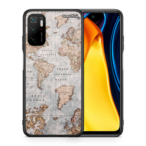 Θήκη Xiaomi Poco M3 Pro World Map από τη Smartfits με σχέδιο στο πίσω μέρος και μαύρο περίβλημα | Xiaomi Poco M3 Pro World Map case with colorful back and black bezels