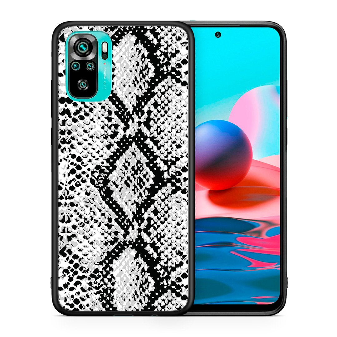 Θήκη Xiaomi Redmi Note 10 White Snake Animal από τη Smartfits με σχέδιο στο πίσω μέρος και μαύρο περίβλημα | Xiaomi Redmi Note 10 White Snake Animal case with colorful back and black bezels