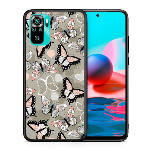 Θήκη Xiaomi Redmi Note 10 Butterflies Boho από τη Smartfits με σχέδιο στο πίσω μέρος και μαύρο περίβλημα | Xiaomi Redmi Note 10 Butterflies Boho case with colorful back and black bezels