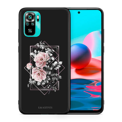 Θήκη Xiaomi Redmi Note 10 Frame Flower από τη Smartfits με σχέδιο στο πίσω μέρος και μαύρο περίβλημα | Xiaomi Redmi Note 10 Frame Flower case with colorful back and black bezels