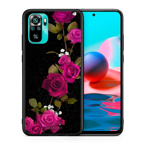 Θήκη Xiaomi Redmi Note 10 Red Roses Flower από τη Smartfits με σχέδιο στο πίσω μέρος και μαύρο περίβλημα | Xiaomi Redmi Note 10 Red Roses Flower case with colorful back and black bezels