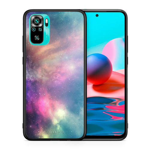 Θήκη Xiaomi Redmi Note 10 Rainbow Galaxy από τη Smartfits με σχέδιο στο πίσω μέρος και μαύρο περίβλημα | Xiaomi Redmi Note 10 Rainbow Galaxy case with colorful back and black bezels