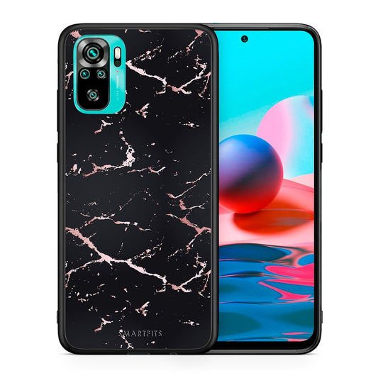 Θήκη Xiaomi Redmi Note 10 Black Rosegold Marble από τη Smartfits με σχέδιο στο πίσω μέρος και μαύρο περίβλημα | Xiaomi Redmi Note 10 Black Rosegold Marble case with colorful back and black bezels