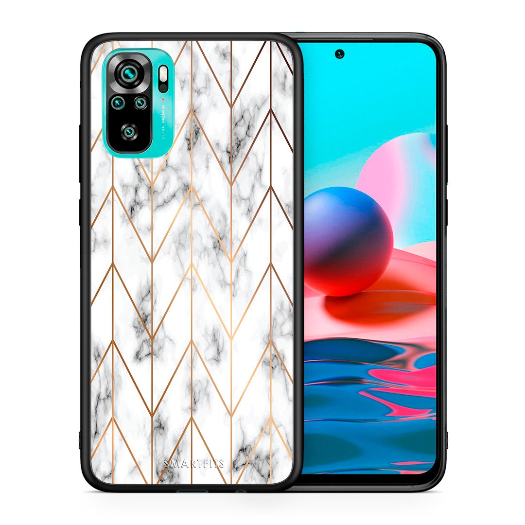 Θήκη Xiaomi Redmi Note 10 Gold Geometric Marble από τη Smartfits με σχέδιο στο πίσω μέρος και μαύρο περίβλημα | Xiaomi Redmi Note 10 Gold Geometric Marble case with colorful back and black bezels