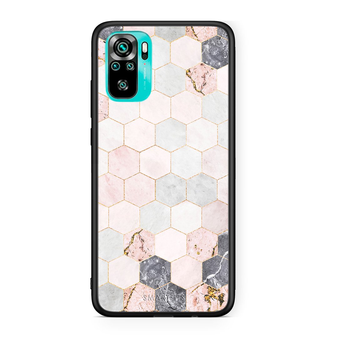 4 - Xiaomi Redmi Note 10 Hexagon Pink Marble case, cover, bumper
