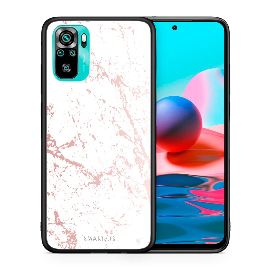 Θήκη Xiaomi Redmi Note 10 Pink Splash Marble από τη Smartfits με σχέδιο στο πίσω μέρος και μαύρο περίβλημα | Xiaomi Redmi Note 10 Pink Splash Marble case with colorful back and black bezels