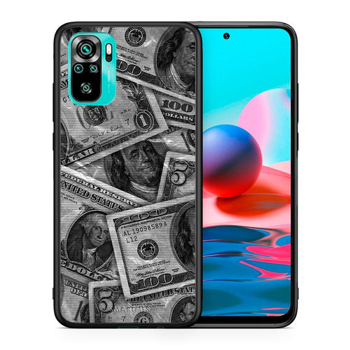 Θήκη Xiaomi Redmi Note 10 Money Dollars από τη Smartfits με σχέδιο στο πίσω μέρος και μαύρο περίβλημα | Xiaomi Redmi Note 10 Money Dollars case with colorful back and black bezels