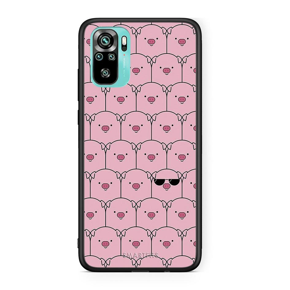 Xiaomi Redmi Note 10 Pig Glasses θήκη από τη Smartfits με σχέδιο στο πίσω μέρος και μαύρο περίβλημα | Smartphone case with colorful back and black bezels by Smartfits