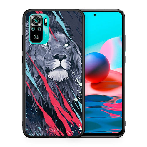 Θήκη Xiaomi Redmi Note 10 Lion Designer PopArt από τη Smartfits με σχέδιο στο πίσω μέρος και μαύρο περίβλημα | Xiaomi Redmi Note 10 Lion Designer PopArt case with colorful back and black bezels