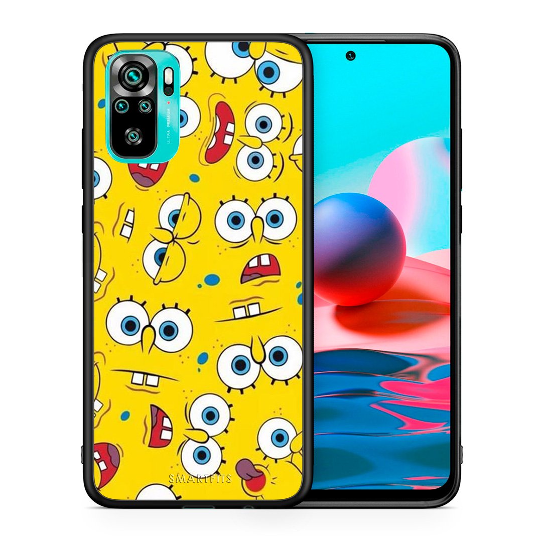 Θήκη Xiaomi Redmi Note 10 Sponge PopArt από τη Smartfits με σχέδιο στο πίσω μέρος και μαύρο περίβλημα | Xiaomi Redmi Note 10 Sponge PopArt case with colorful back and black bezels