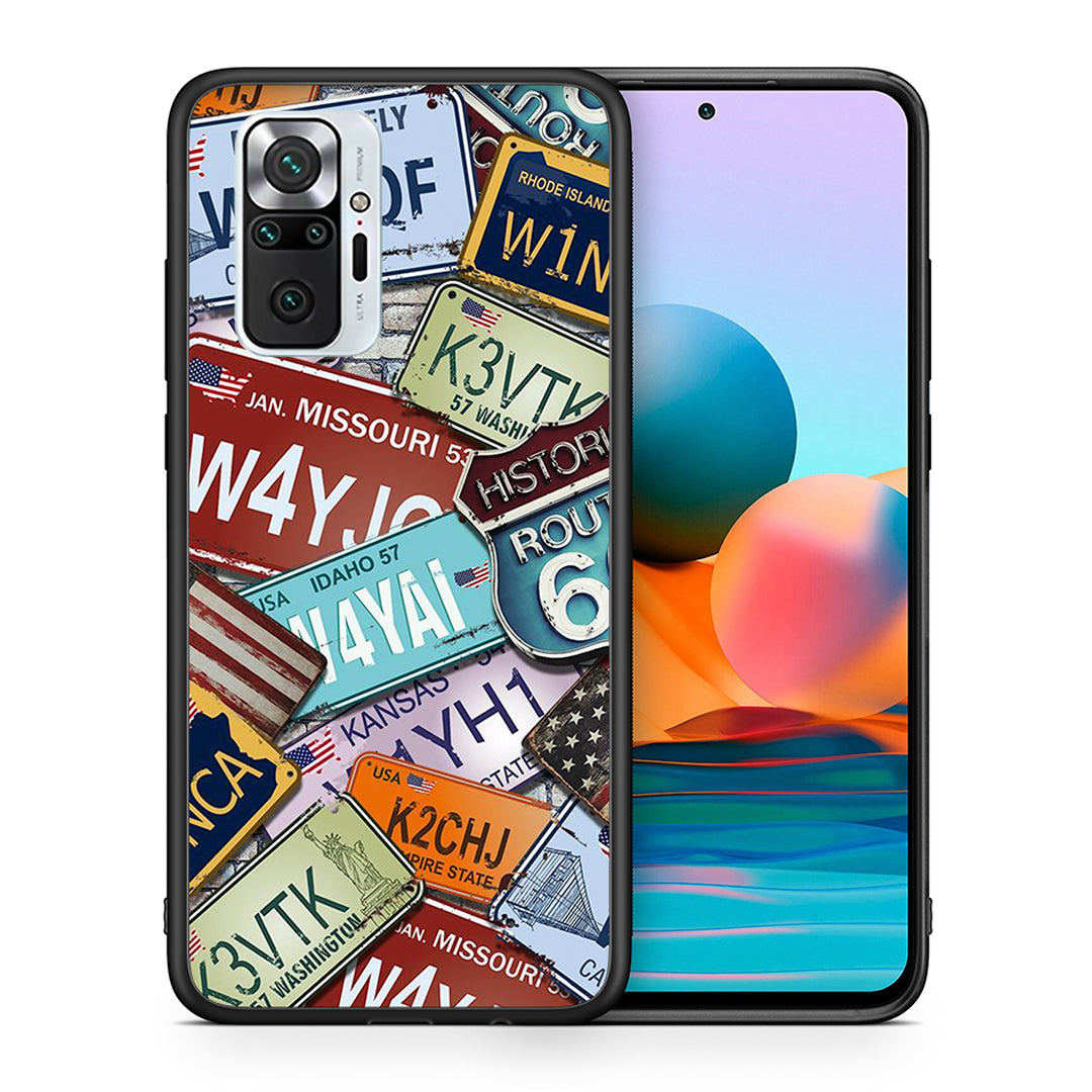 Θήκη Xiaomi Redmi Note 10 Pro Car Plates από τη Smartfits με σχέδιο στο πίσω μέρος και μαύρο περίβλημα | Xiaomi Redmi Note 10 Pro Car Plates case with colorful back and black bezels