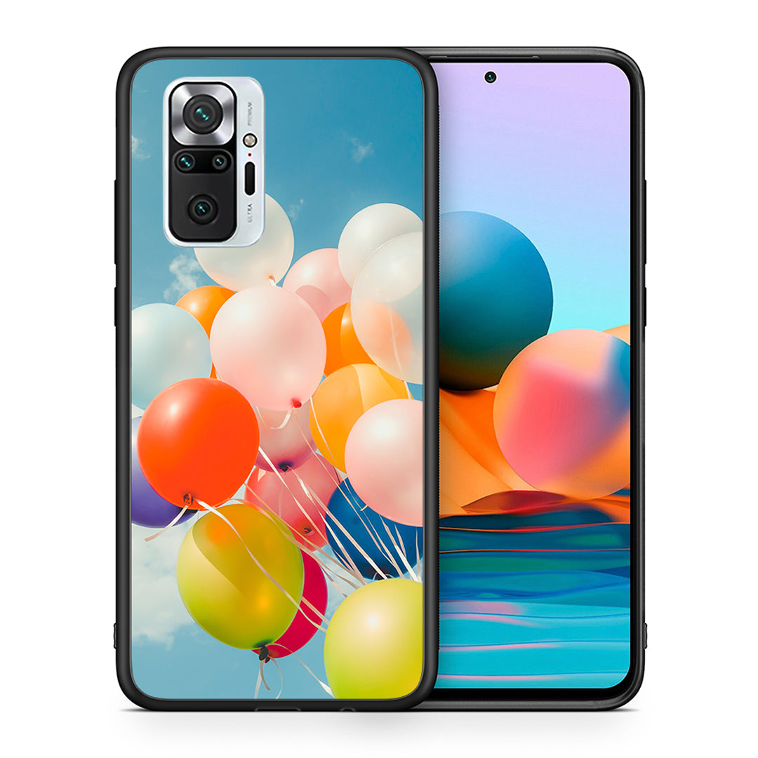 Θήκη Xiaomi Redmi Note 10 Pro Colorful Balloons από τη Smartfits με σχέδιο στο πίσω μέρος και μαύρο περίβλημα | Xiaomi Redmi Note 10 Pro Colorful Balloons case with colorful back and black bezels