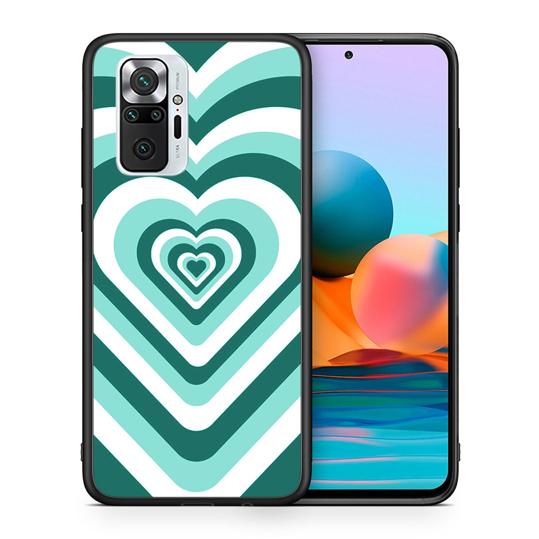 Θήκη Xiaomi Redmi Note 10 Pro Green Hearts από τη Smartfits με σχέδιο στο πίσω μέρος και μαύρο περίβλημα | Xiaomi Redmi Note 10 Pro Green Hearts case with colorful back and black bezels