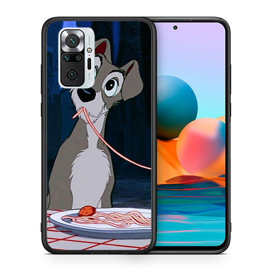 Θήκη Αγίου Βαλεντίνου Xiaomi Redmi Note 10 Pro Lady And Tramp 1 από τη Smartfits με σχέδιο στο πίσω μέρος και μαύρο περίβλημα | Xiaomi Redmi Note 10 Pro Lady And Tramp 1 case with colorful back and black bezels