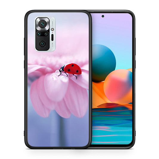 Θήκη Xiaomi Redmi Note 10 Pro Ladybug Flower από τη Smartfits με σχέδιο στο πίσω μέρος και μαύρο περίβλημα | Xiaomi Redmi Note 10 Pro Ladybug Flower case with colorful back and black bezels