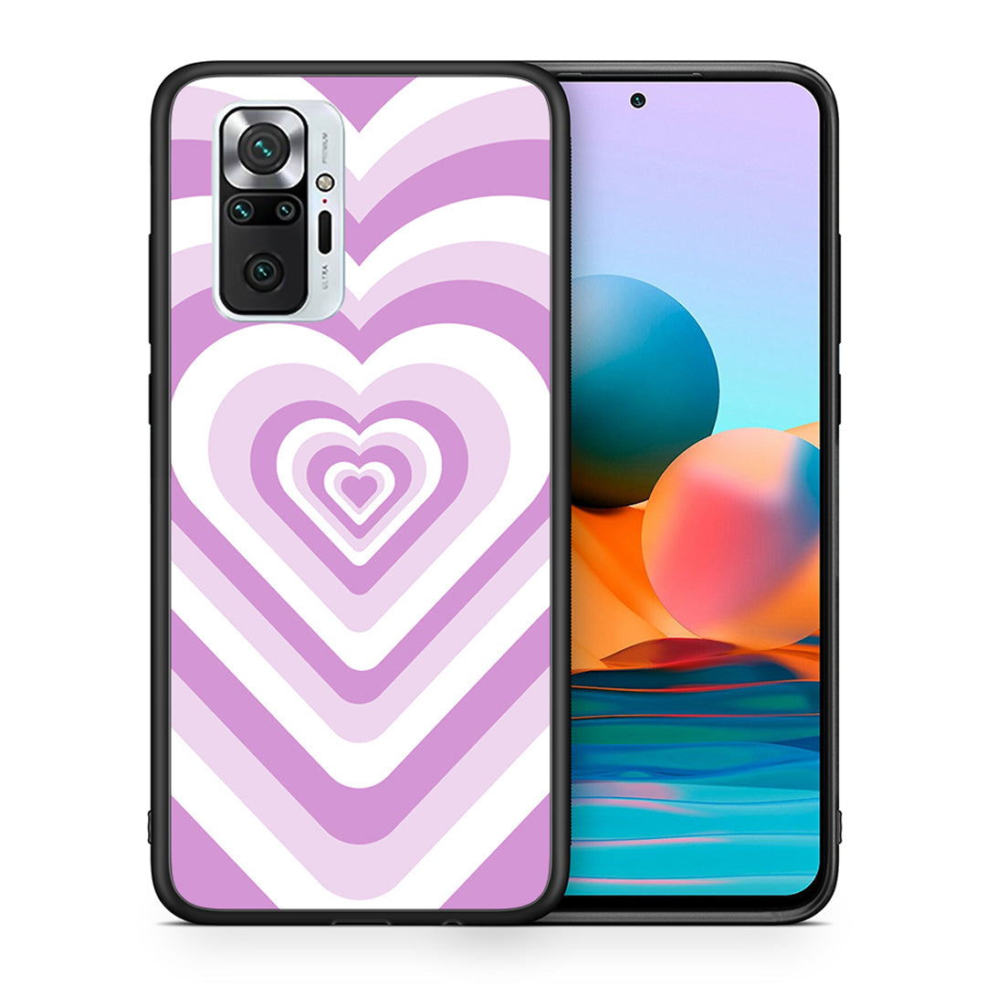 Θήκη Xiaomi Redmi Note 10 Pro Lilac Hearts από τη Smartfits με σχέδιο στο πίσω μέρος και μαύρο περίβλημα | Xiaomi Redmi Note 10 Pro Lilac Hearts case with colorful back and black bezels