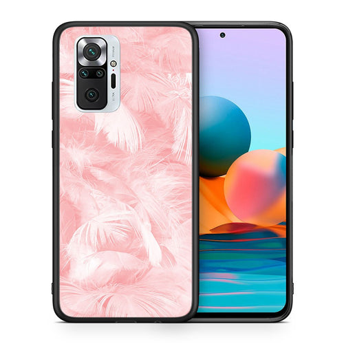 Θήκη Xiaomi Redmi Note 10 Pro Pink Feather Boho από τη Smartfits με σχέδιο στο πίσω μέρος και μαύρο περίβλημα | Xiaomi Redmi Note 10 Pro Pink Feather Boho case with colorful back and black bezels