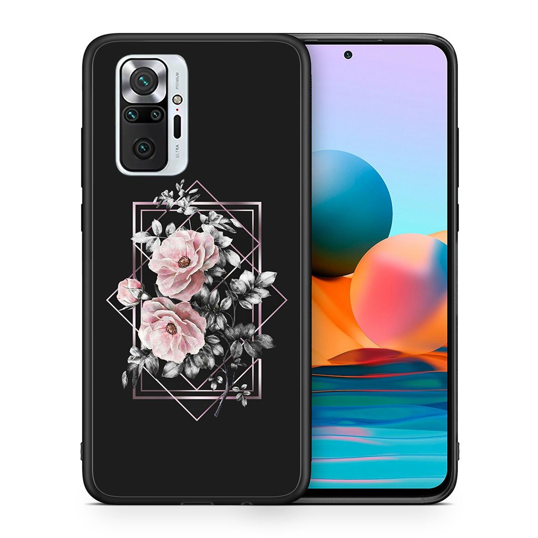 Θήκη Xiaomi Redmi Note 10 Pro Frame Flower από τη Smartfits με σχέδιο στο πίσω μέρος και μαύρο περίβλημα | Xiaomi Redmi Note 10 Pro Frame Flower case with colorful back and black bezels